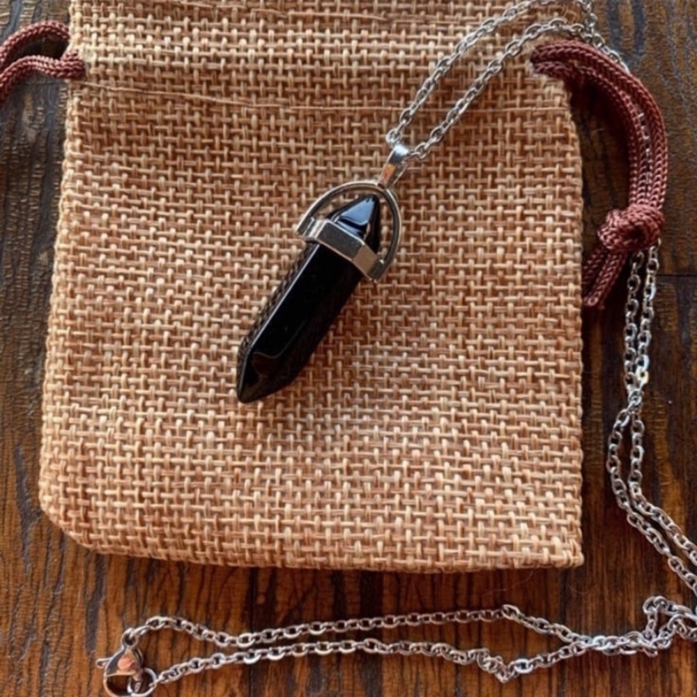 Black Obsidian Point with Stainless Steel Chain